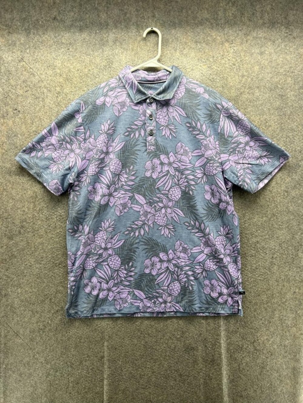 Tommy Bahama Polo Shirt Men Large Blue Floral Tropical Jersey Knit Casual